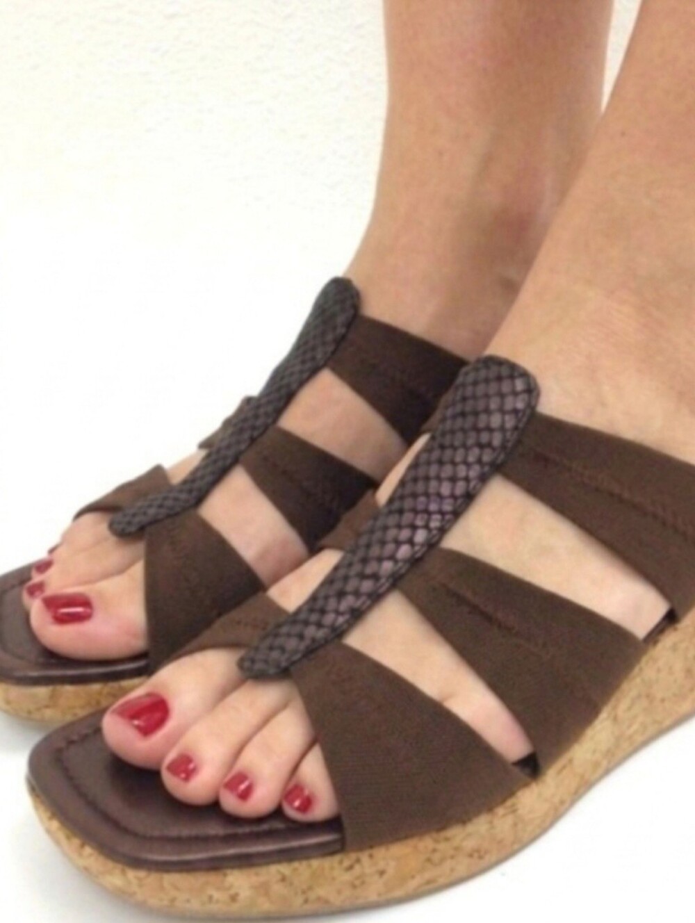 Donald PLINER 8 cork/fabric wedge slides sandals Brown